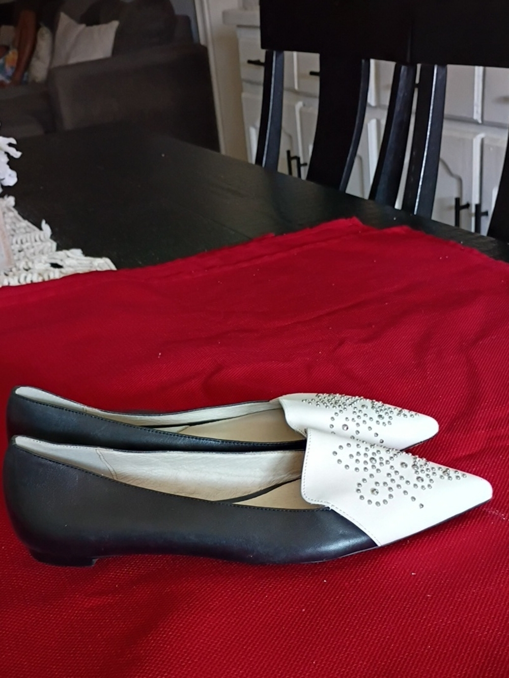 Michael Kors White & Black Pointed Toe Studded Flats